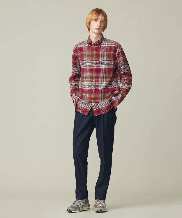 J.PRESS MEN コットンネル マルチチェックシャツ/B.D レッド系3