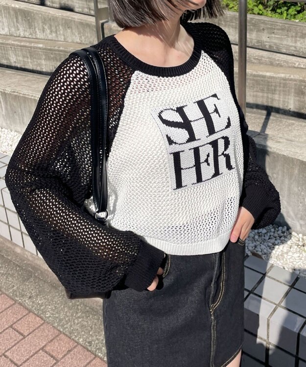 WEGO ラグランショートメッシュニット 柄4