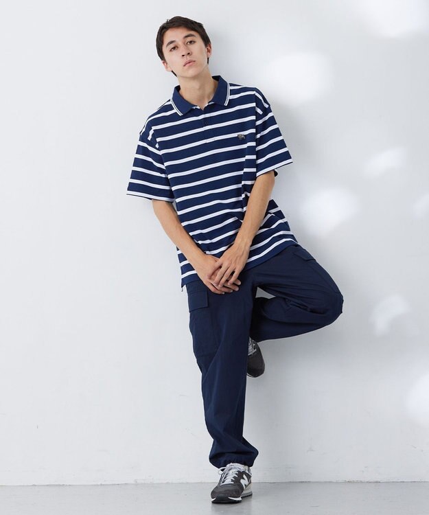 J.PRESS YORK STREET 【UNISEX】鹿の子ボーダー ワンポイントポロシャツ ネイビー系1