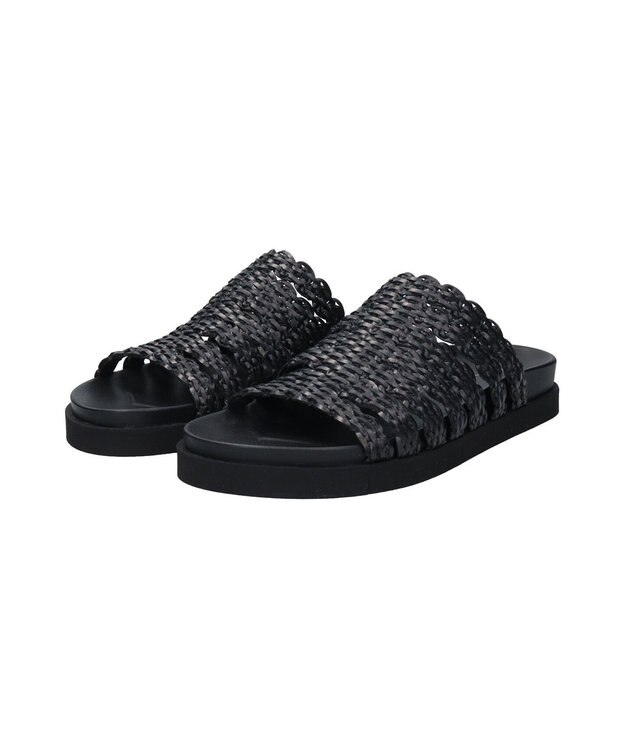 INTER-CHAUSSURES 【ANGEL ALARCON】フットベッドラフィアサンダル ブラック雑材