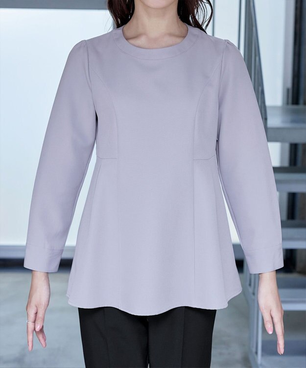 Tiaclasse 【洗える】ソフトペプラムブラウス ライトグレー