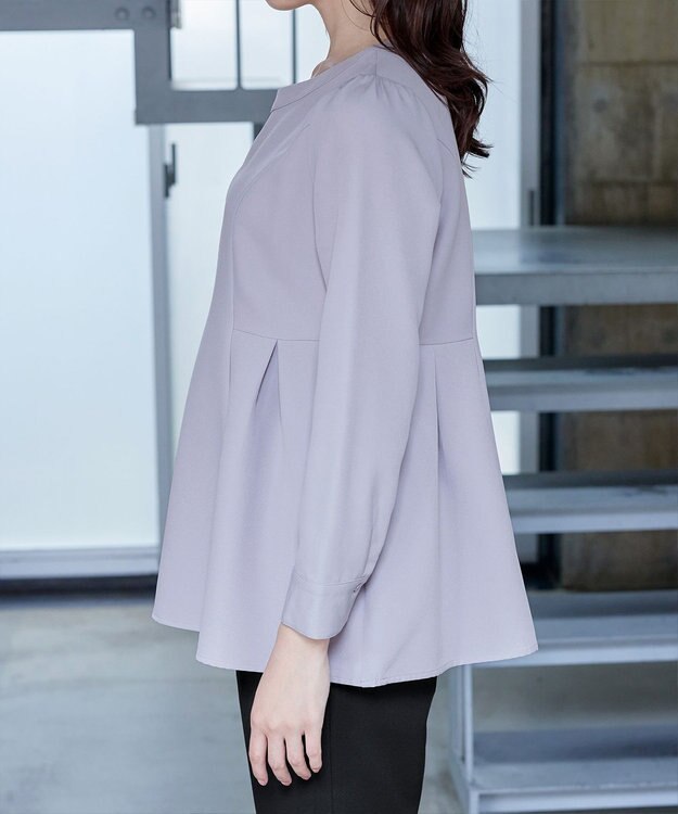 Tiaclasse 【洗える】ソフトペプラムブラウス ライトグレー