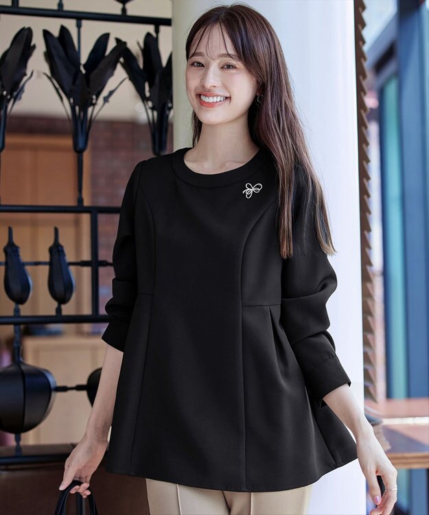 Tiaclasse 【洗える】ソフトペプラムブラウス ブラック