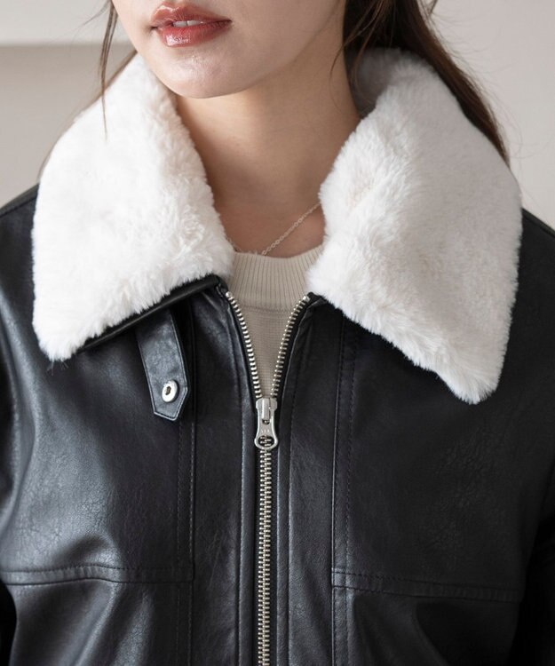 WEGO 2WAYファー襟PUジャケット ブラック