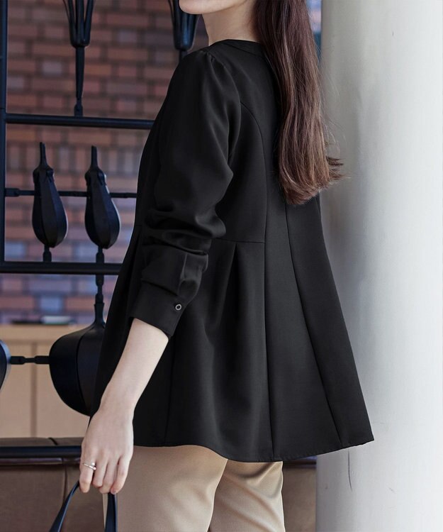 Tiaclasse 【洗える】ソフトペプラムブラウス ブラック