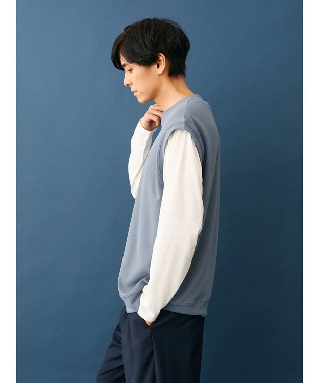 CRAFT STANDARD BOUTIQUE 梨地カットベスト＋Ｌ／Ｓ　ＴＥＥーＳＥＴ Blue