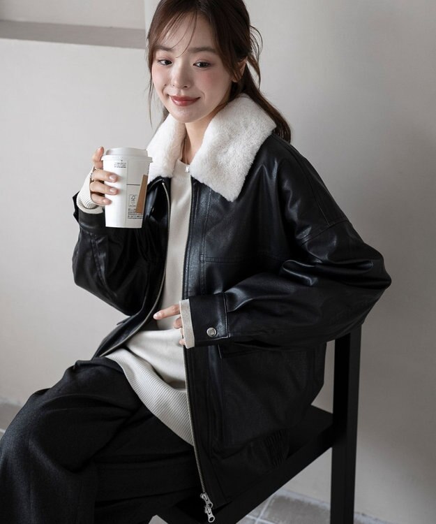 WEGO 2WAYファー襟PUジャケット ブラック