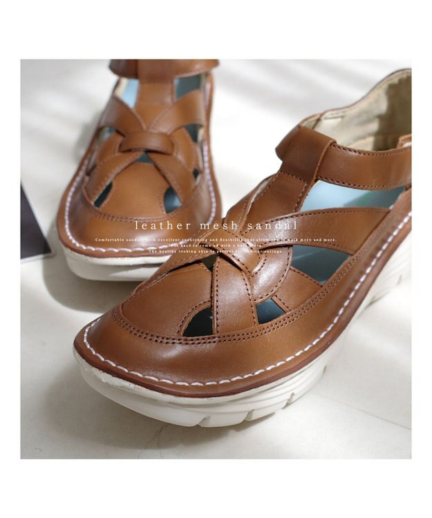 Pointer 本革編み込みグルカサンダル ブラウン