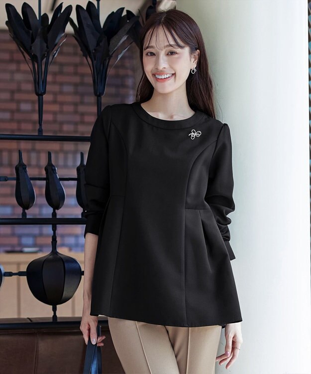 Tiaclasse 【洗える】ソフトペプラムブラウス ブラック