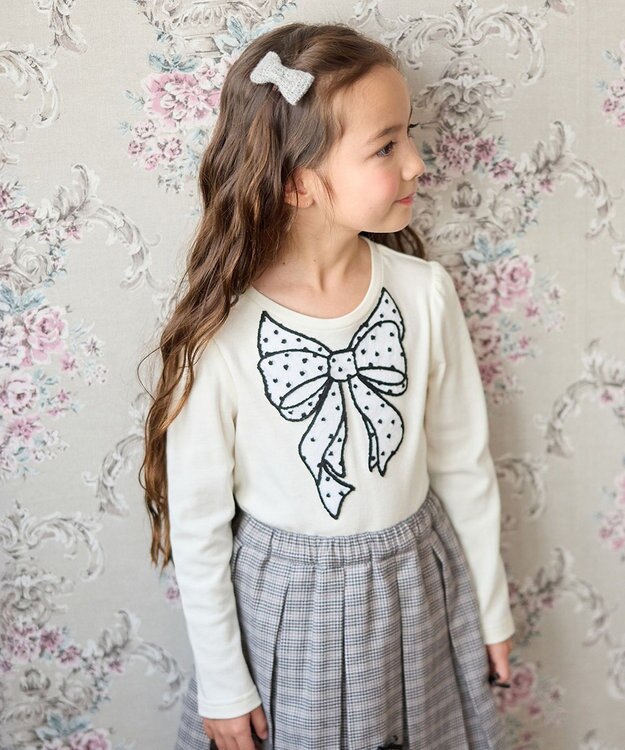 ANY KIDS ドットリボン 長袖Tシャツ ホワイト