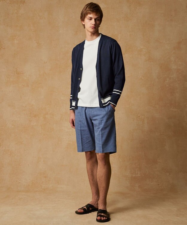 JOSEPH ABBOUD 【ウエストも伸びる/清涼/ストレッチ】ストレッチリネンシャンブレーショートパンツ ネイビー系