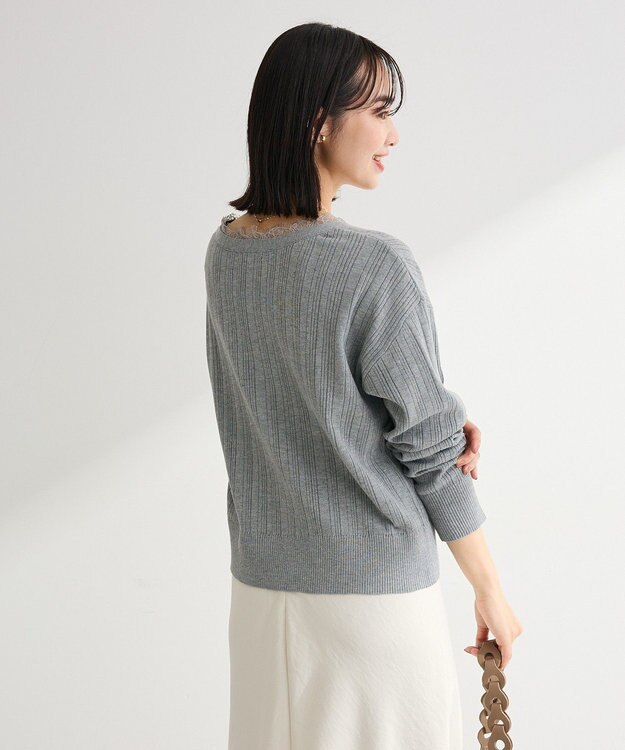 Green Parks レースドッキングニットカーディガン Gray Mixture