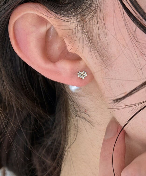 Phoebe 〈金属アレルギー対応〉3wayハートパヴェビジューパールキャッチピアス/ゴールド ゴールド