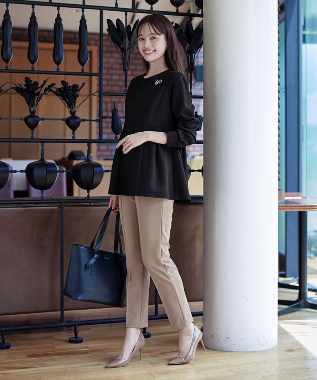 Tiaclasse 【洗える】ソフトペプラムブラウス ブラック