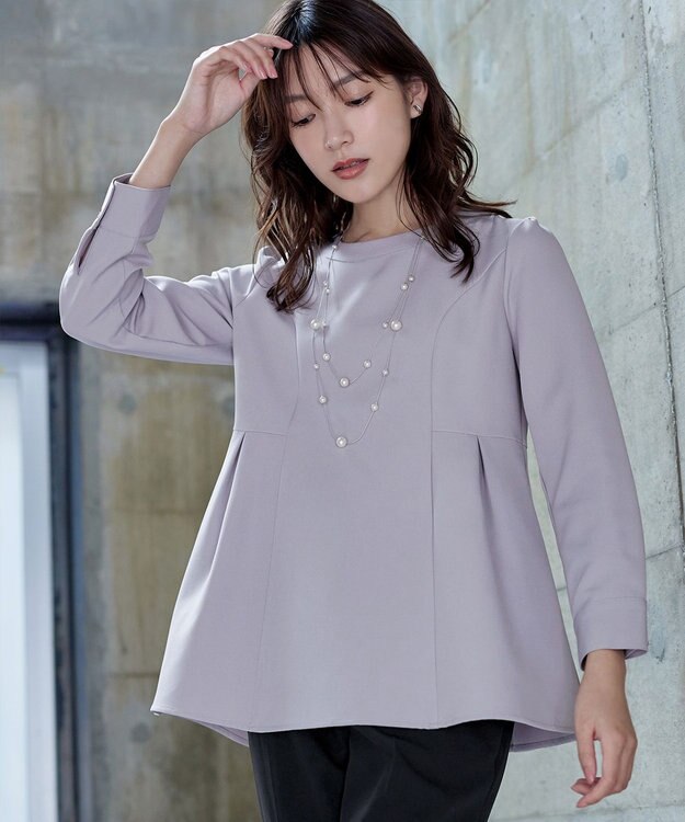 Tiaclasse 【洗える】ソフトペプラムブラウス ライトグレー