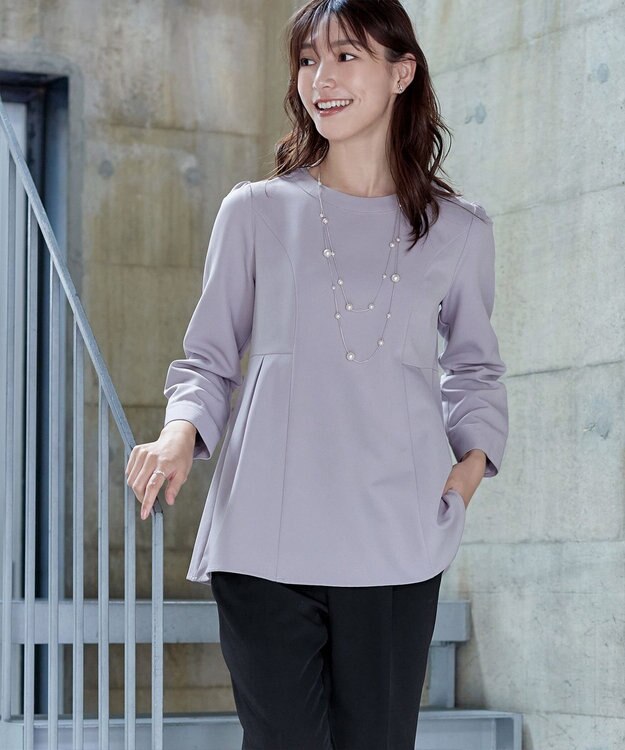 Tiaclasse 【洗える】ソフトペプラムブラウス ライトグレー