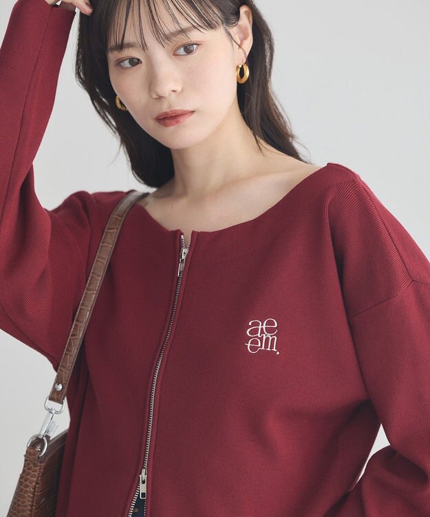 earth music&ecology ダブルジップロゴニットプルオーバー Bordeaux