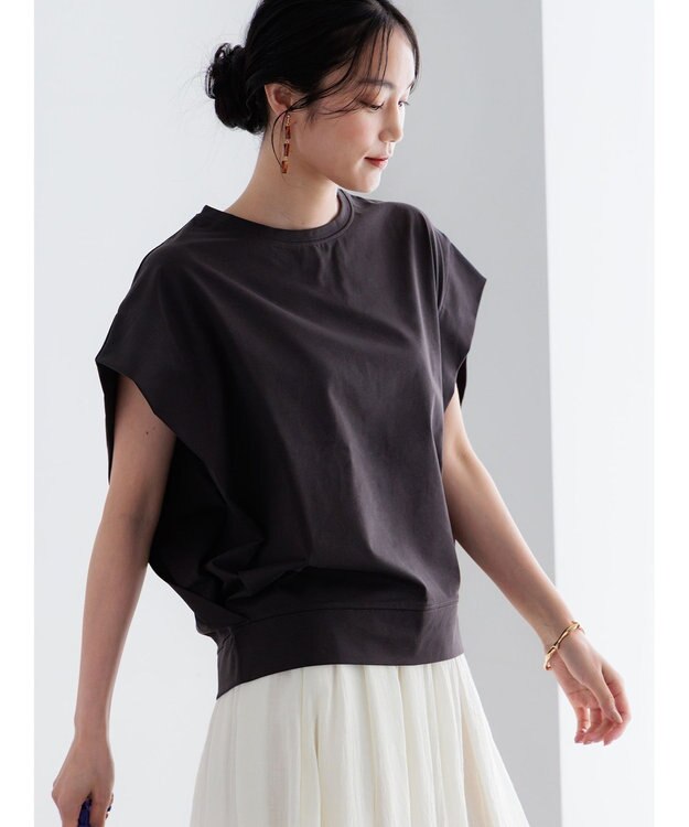 Te chichi 【接触冷感/遮熱/吸水速乾】ショルダータックドルマンTシャツ チャコールグレー