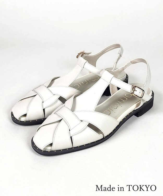 Dominic3 スタッズピース レザーケージサンダル アイボリー
