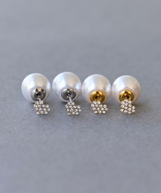 Phoebe 〈金属アレルギー対応〉3wayハートパヴェビジューパールキャッチピアス/ゴールド ゴールド