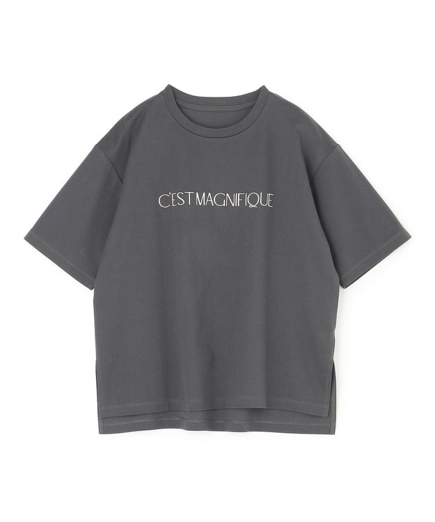 UNFILO L BEAUTY FORM ロゴ刺繍 半袖Tシャツ チャコール