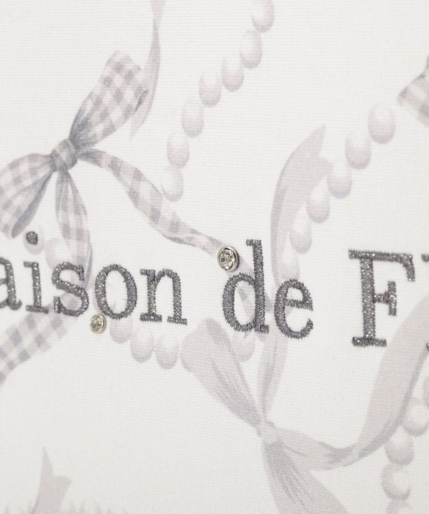 Maison de FLEUR リボンパールプリントマルチポケットトートバッグ Black