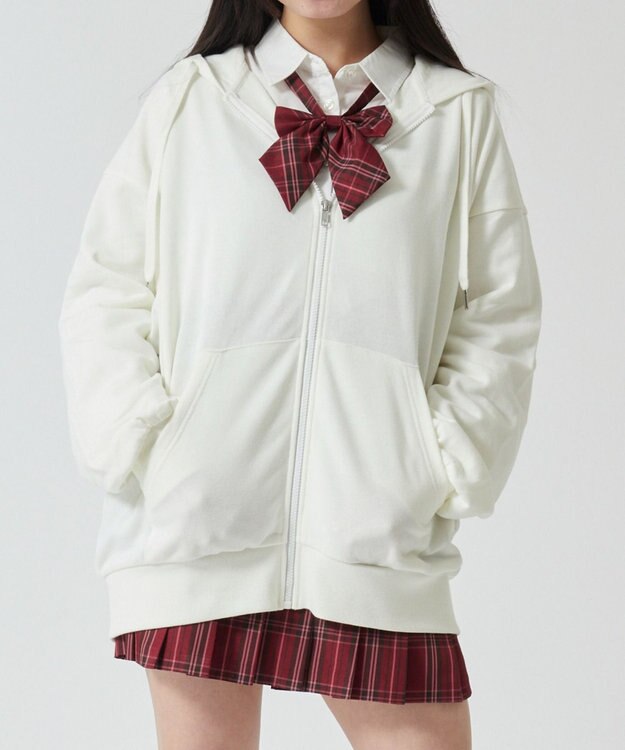 WEGO 【SCHOOLITEM】ルーズフィットジップパーカー オフホワイト