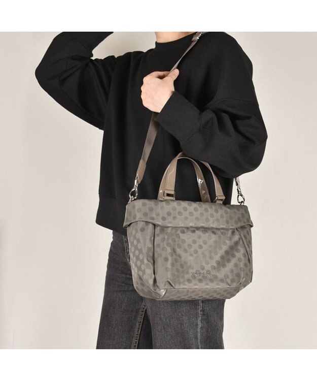 Y'SACCS PolkaDots口折れミニトート グレー
