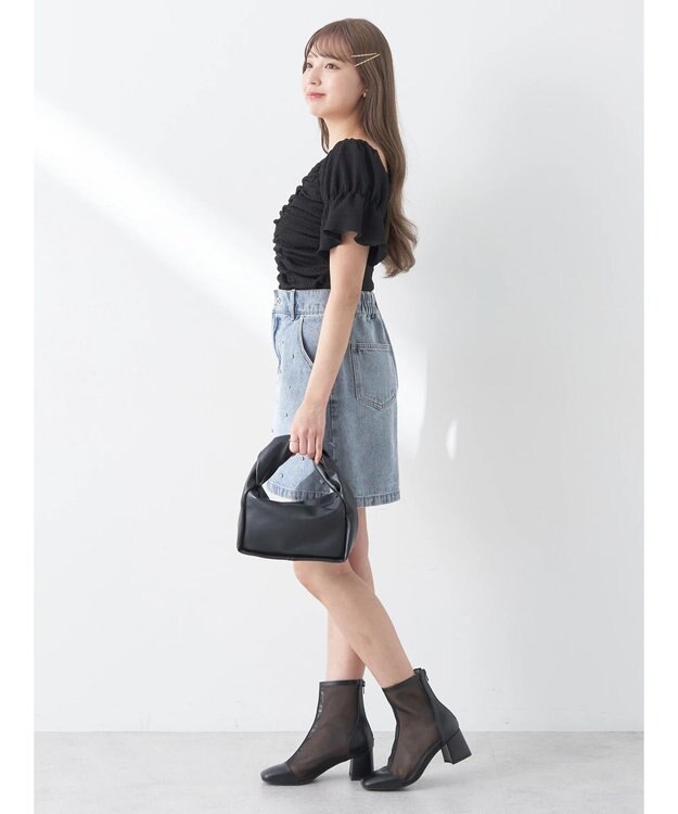 earth music&ecology ビジューデニムミニスカート Light Indigo