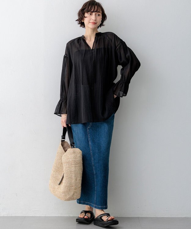 23区 23区DENIM Iライン デニムスカート ウォッシュドブルー系