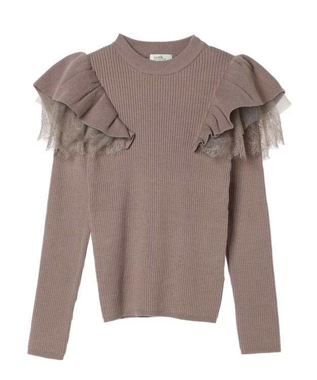 earth music&ecology ショルダーチュールレースプルオーバー Mocha