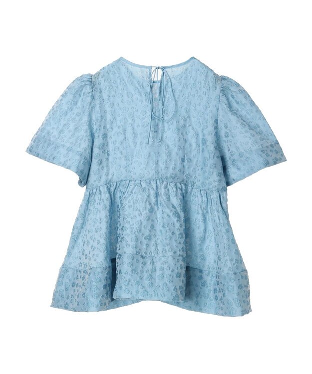 Green Parks パフスリーブジャガードペプラムブラウス Sax