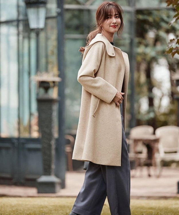 ANY SIS ウールライクミドルフーディ コート ベージュ