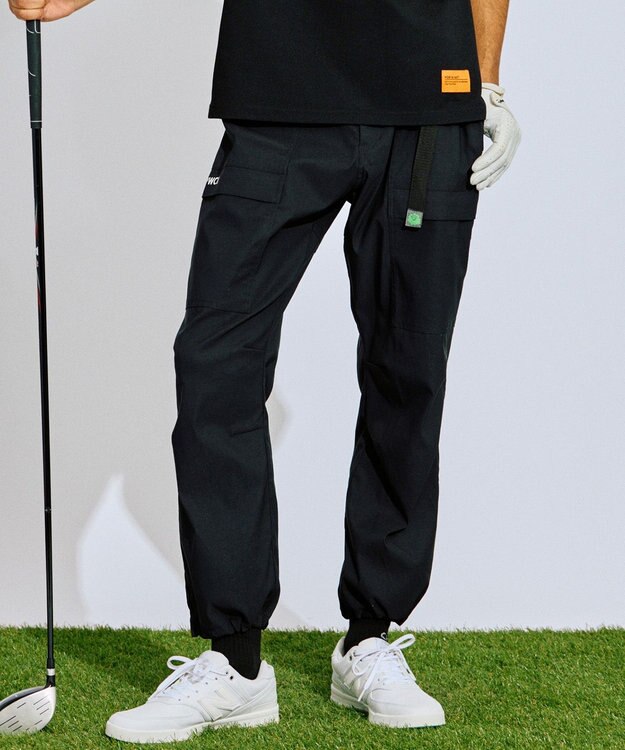 PW CIRCULUS 【撥水加工/ ストレッチ】【MEN】ベルト付 ワイドカーゴパンツ ゴルフ ブラック系
