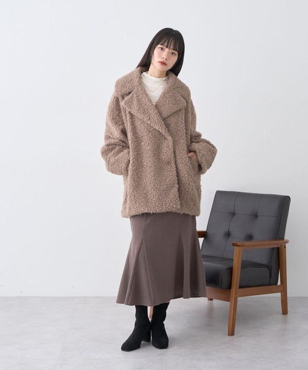 earth music&ecology ループファーコート Gray Beige