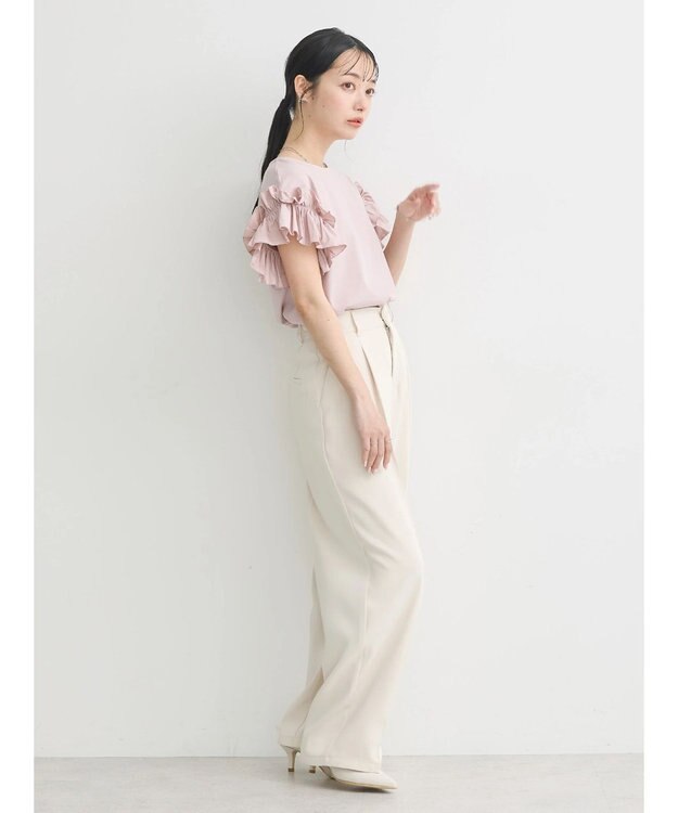 earth music&ecology フリルスリーブカットソー Pink Beige