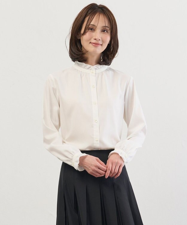 J.PRESS LADIES フルダルスパンマイクロピーチ ブラウス オフホワイト系