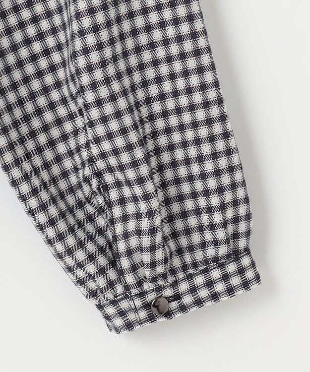 J.PRESS LADIES S 【洗える】ポリエステルヴィスコースブロックチェック フリルネック ブラウス チャコール×ピンク系