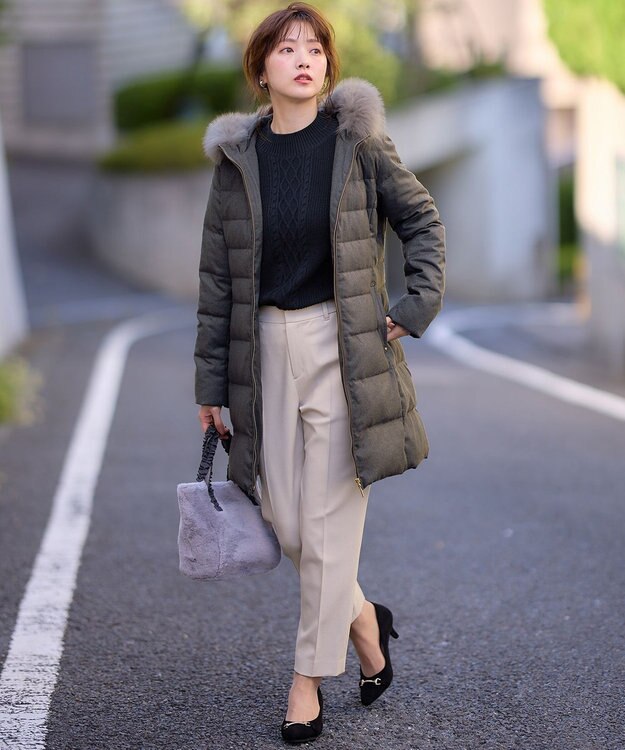 ANY SIS 【洗える】リッチファーフードロング ダウン チャコール