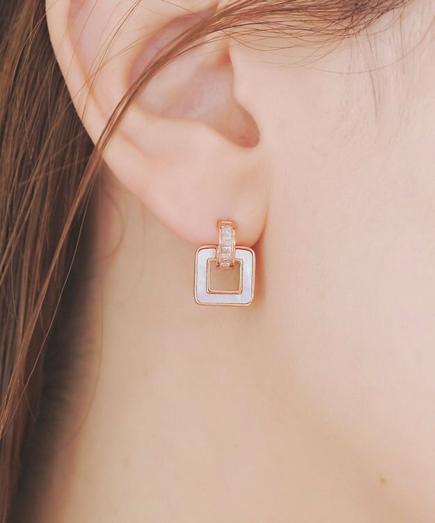 Tiaclasse 【金属アレルギー対応】スクエアシェルピアス ピンクゴールド