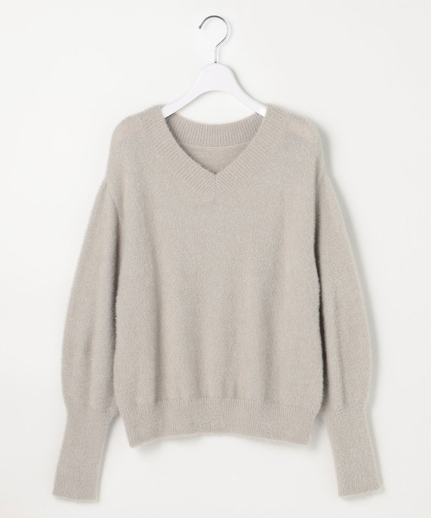 ANY SIS 【2SET】フェザー ニット × フロッキー スカート ライトグレー×ブラック