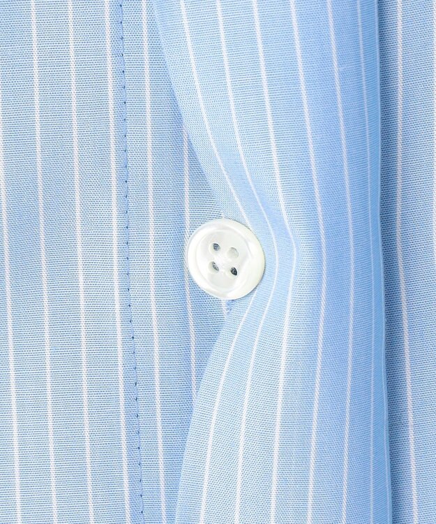 自由区 L ドレープブロード シャツブラウス サックス×白ライン