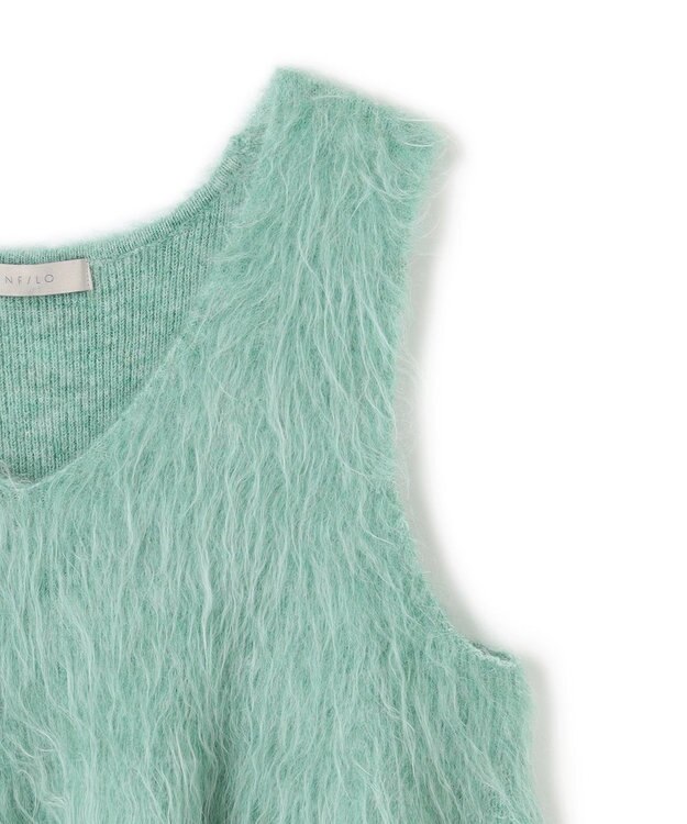 UNFILO 【野呂佳代さん着用】アルパカシャギー ペプラムジレ グリーン