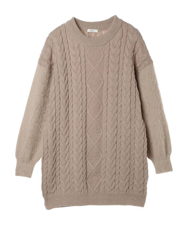 earth music&ecology 袖ファーケーブルミニワンピース Gray Beige