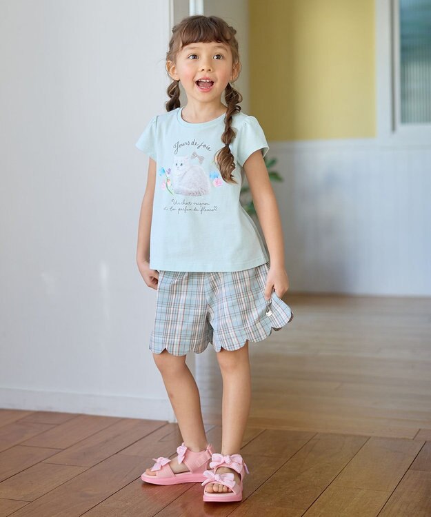 ANY KIDS フォトプリント ネコ Tシャツ ミント