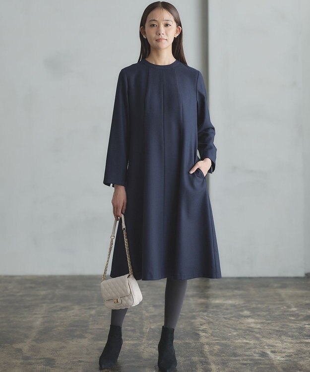 組曲 【WEB限定】ウールジョーゼット フレアワンピース ネイビー系