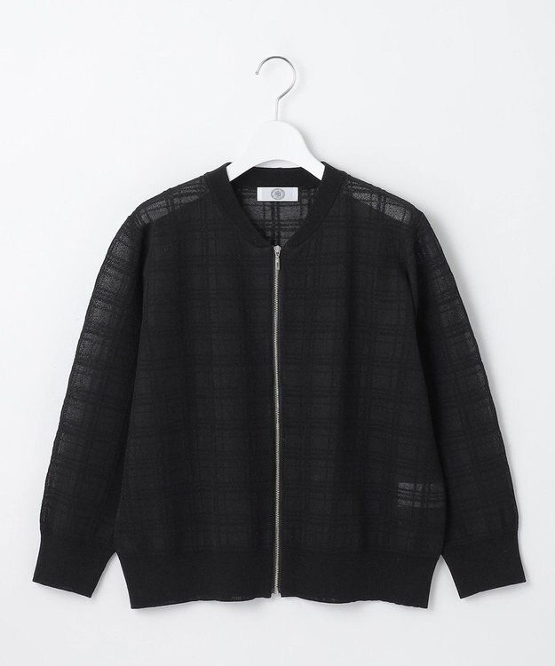 J.PRESS LADIES L 【洗える】SHEER JACQUARD ニット ブルゾン ブラック系
