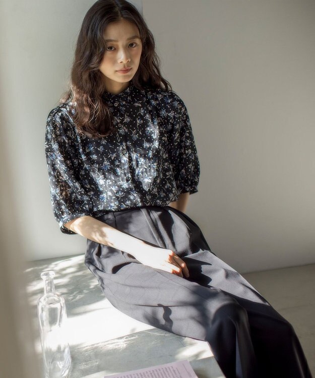 組曲 ドライタッチツイル ワイドパンツ ブラック系