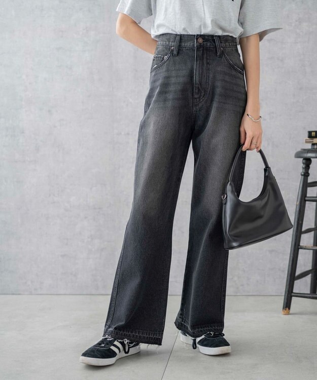 WEGO セミフレアデニムパンツ ブラック中濃色