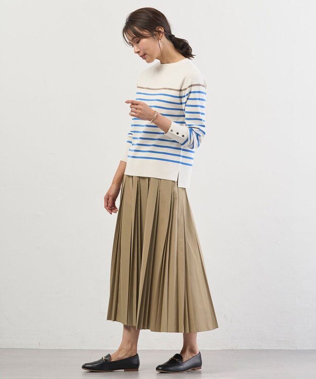 J.PRESS LADIES L Rayon Stretch Border ニット オフ×ブルー×モカ系